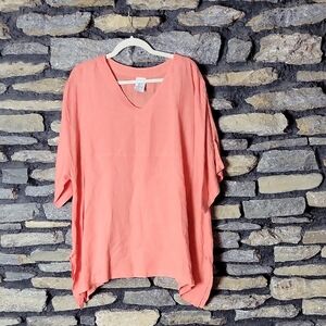 Made In USA Match Point Coral V-Neck Women's Top 100% Linen